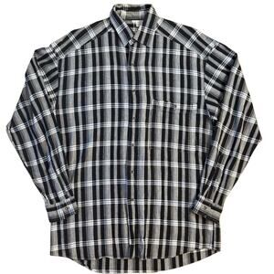 VTG Valentino Uomo Shirt Checked Button Front Short Sleeve BLK Gray Men's Small
